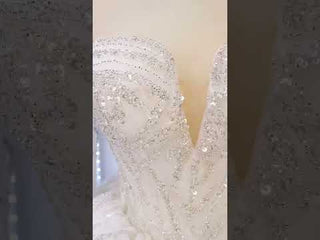 Beaded Long Sleeve Wedding Gown Luxury Sparkly Bridal Dress