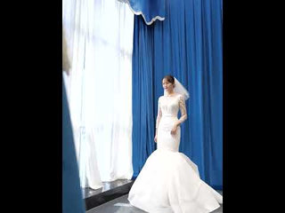 Sparkly Long Sleeve Lace Mermaid Wedding Dress with Low Back