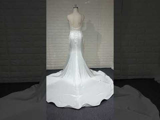 Classic Soft Satin Boat Neck Wedding Dress with Spaghetti Strap