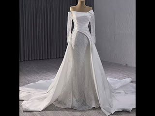 High-end Handmade Sparkly Wedding Dress with Long Sleeve