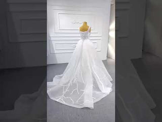 Square Neck Sparkly Lace A-line Wedding Dress with Leg Slit