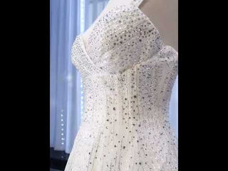 Heavy Beading Luxury Puffy Wedding Dress with Wide Straps