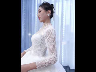 Sparkly High Neck Puffy Wedding Dress with Long Sleeve