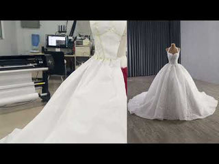 Sparkly Handmade Ball Gown Halter Wedding Dress with Sheer Bodice