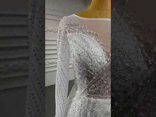Long Sleeve Beaded Wedding Dress with Detachable Skirt