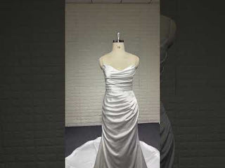 Elegant Simple Pleated Satin Mermaid Wedding Dress with Vneck