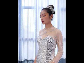 Luxury Rhinestone Mermaid Wedding Dress with Long Sleeves