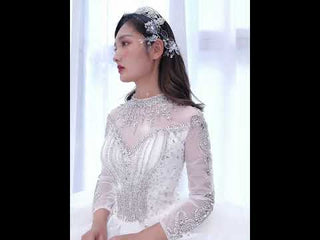 Mock Neck Long Sleeve Ball Gown Wedding Dress Luxury Bridal Gown