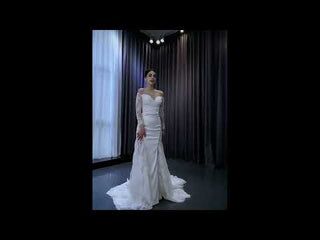 High-end Satin Lace Wedding Dress with Off the Shoulder Long Sleeve