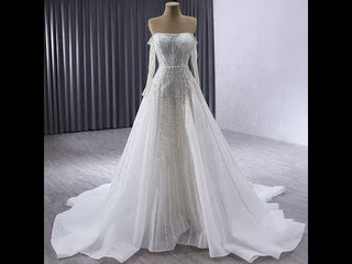 Muslim Style High Neck Sparkly Wedding Dress with Detachable Jacket