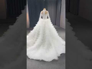 Gorgeous Puffy Ball Gown High Neck Wedding Dress with Long Sleeve