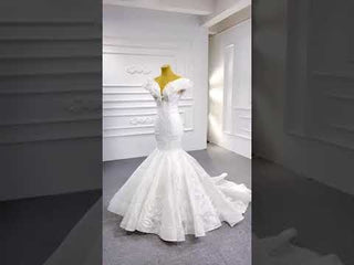 Off the Shoulder Mermaid Lace Trumpet Wedding Dress with Feather
