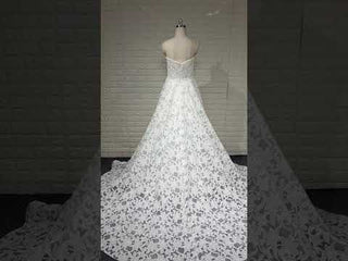 Elegant V Neck A Line Unique 3D Lace Wedding Dress with Sheer Bodice