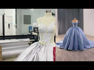High-end Off Shoulder Blue Glitter Quinceañera Dress with Corset Back