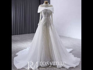Muslim Style High Neck Sparkly Wedding Dress with Detachable Jacket