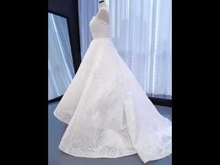 Strapless Tulle High Low Wedding Dress with Lace Appliqued