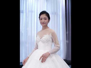 High-end Ball Gown Sparkly Wedding Dress with Long Sleeve
