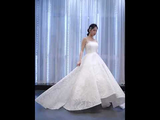 Strapless Tulle High Low Wedding Dress with Lace Appliqued