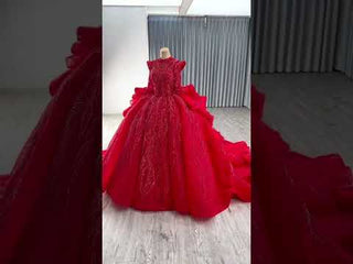 Luxury Modest High Neck Ball Gown Wedding Dress with Long Sleeve