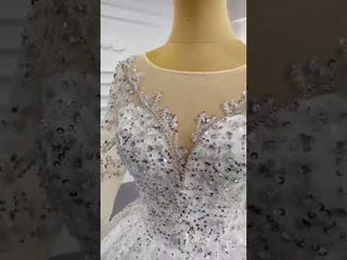 Sparkly Luxury Princess Puffy Wedding Dress with Long Sleeve