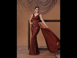 Elegant Sparkly Double V Mermaid Prom Dress with High End