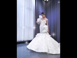 Luxury Beaded Mermaid Wedding Dress with One Shoulder Long Sleeve