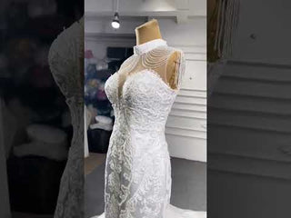 Vintage High Neck Mermaid Wedding Dress Trumpet Wedding Gown