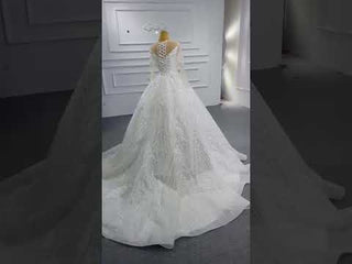 Luxury Beaded Sparkly Puffy Wedding Dress with Long Sleeves