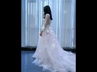 A-Line Tulle Appliques See Through Back Long Sleeve Wedding Dress