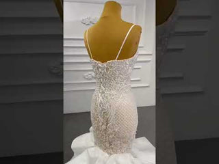 Luxury Spaghetti Straps Mermaid Wedding Dress with Ruffle Skirt