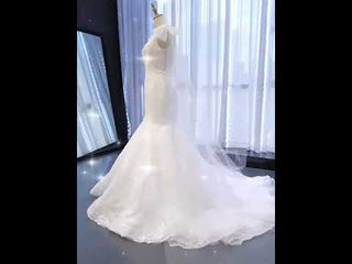 Vneck Floral Lace Mermaid Wedding Dress with Cape Sleeves