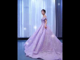 Elegant Ball Gown Purple Wedding Dress with Off the Shoulder