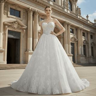 Princess A-line Overall Lace Wedding Dress with Sweetheart Neckline for Ethereal Looks - Rosymae