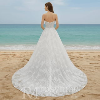 Princess A-line Overall Lace Wedding Dress with Sweetheart Neckline for Ethereal Looks - Rosymae