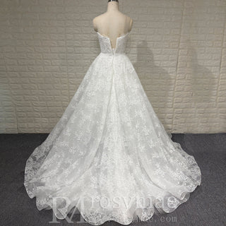 Princess A-line Overall Lace Wedding Dress with Sweetheart Neckline for Ethereal Looks - Rosymae