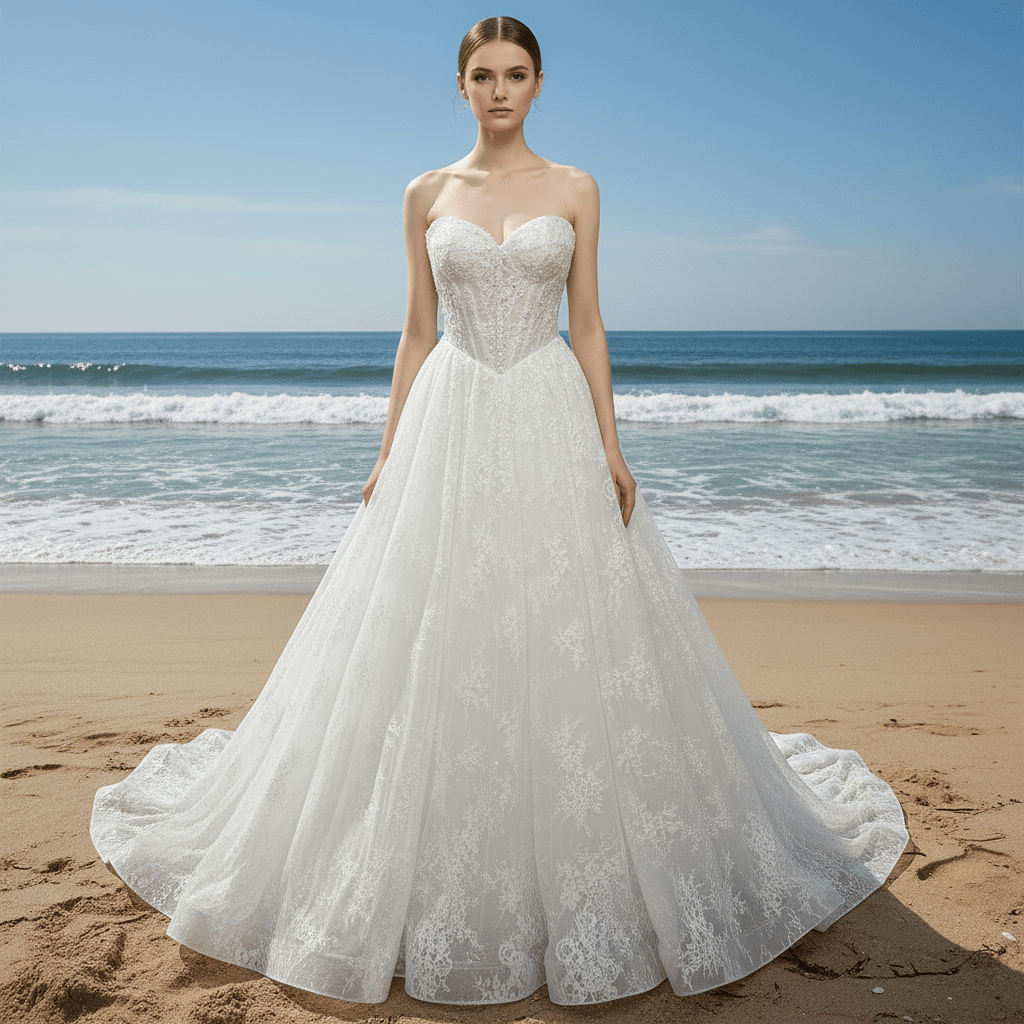 Princess A-line Overall Lace Wedding Dress with Sweetheart Neckline for Ethereal Looks
