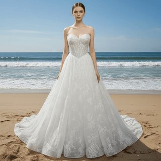 Princess A-line Overall Lace Wedding Dress with Sweetheart Neckline for Ethereal Looks - Rosymae