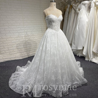 Princess A-line Overall Lace Wedding Dress with Sweetheart Neckline for Ethereal Looks - Rosymae