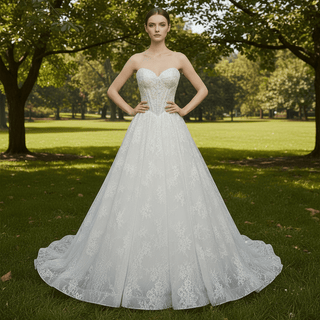 Princess A-line Overall Lace Wedding Dress with Sweetheart Neckline for Ethereal Looks - Rosymae
