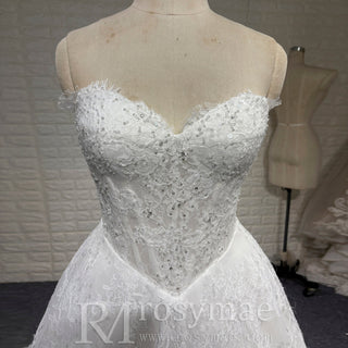 Princess A-line Overall Lace Wedding Dress with Sweetheart Neckline for Ethereal Looks - Rosymae