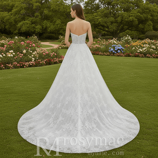 Princess A-line Overall Lace Wedding Dress with Sweetheart Neckline for Ethereal Looks - Rosymae