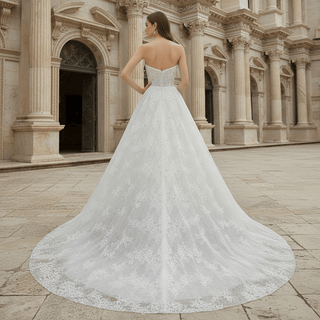 Princess A-line Overall Lace Wedding Dress with Sweetheart Neckline for Ethereal Looks - Rosymae