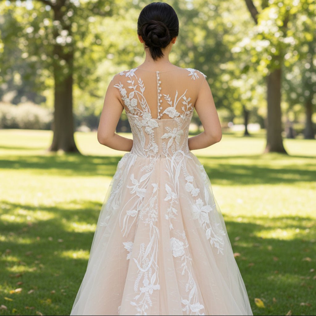 Princess A-line Tulle Lace Wedding Dress with Capped Sleeve - Rosymae