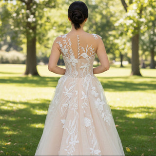 Princess A-line Tulle Lace Wedding Dress with Capped Sleeve - Rosymae