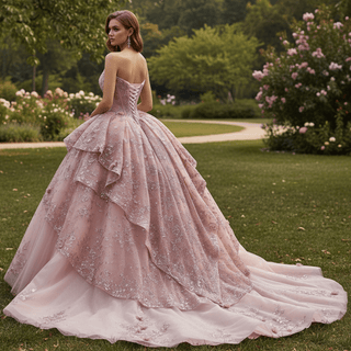 Princess Ball Dress with Appliques & Layered Skirt Sweet 15 Quinceañera Dress - Rosymae