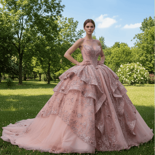 Princess Ball Dress with Appliques & Layered Skirt Sweet 15 Quinceañera Dress - Rosymae