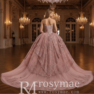 Princess Ball Dress with Appliques & Layered Skirt Sweet 15 Quinceañera Dress - Rosymae