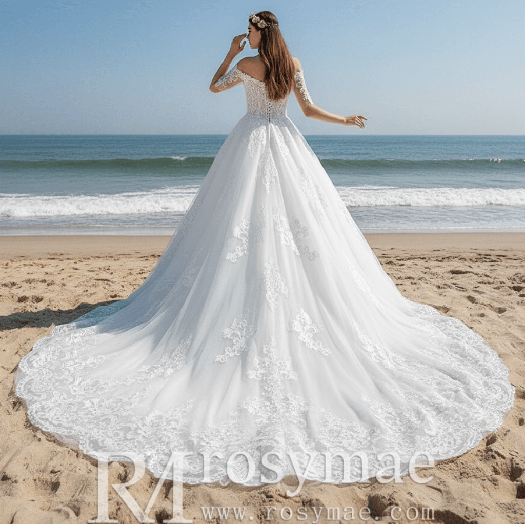 Princess Ball Gown Tulle and Lace Wedding Dress with Short Sleeve - Rosymae