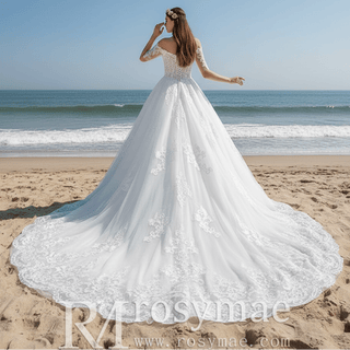 Princess Ball Gown Tulle and Lace Wedding Dress with Short Sleeve - Rosymae