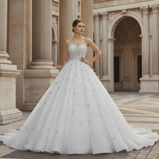 Princess Ball Gown Wedding Dress with All-Over Crystal Beading and Tulle Skirt - Rosymae